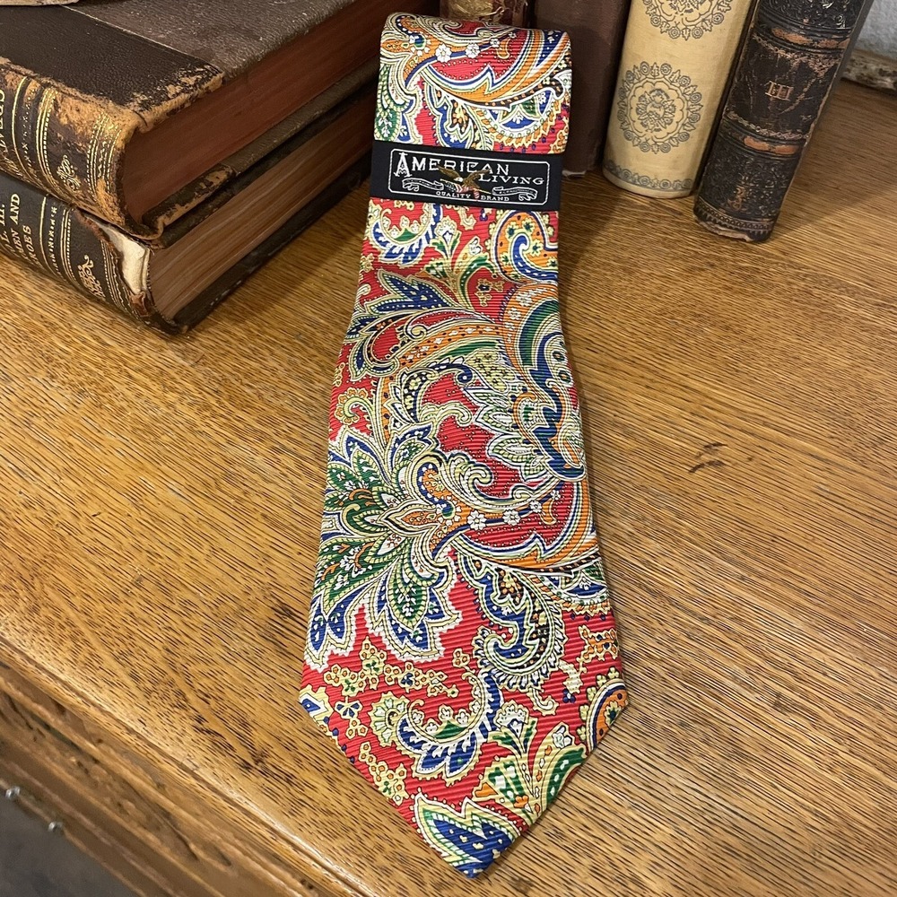 NWT American Living 59" Mens Tie Necktie 100% Silk Paisley Multicolor Colorful
